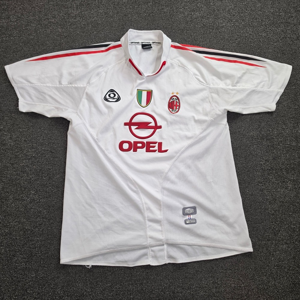 Optimus AC Milan Soccer Jersey Mens XL White Opel Sponsor Vintage Gameday Kit